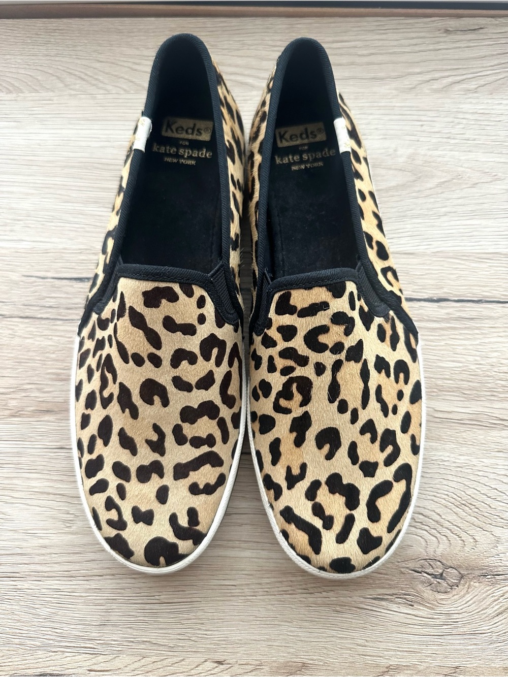 Keds x kate spade new york Leopard Print Slip-On Shoes Beige/Black Round Toe 8